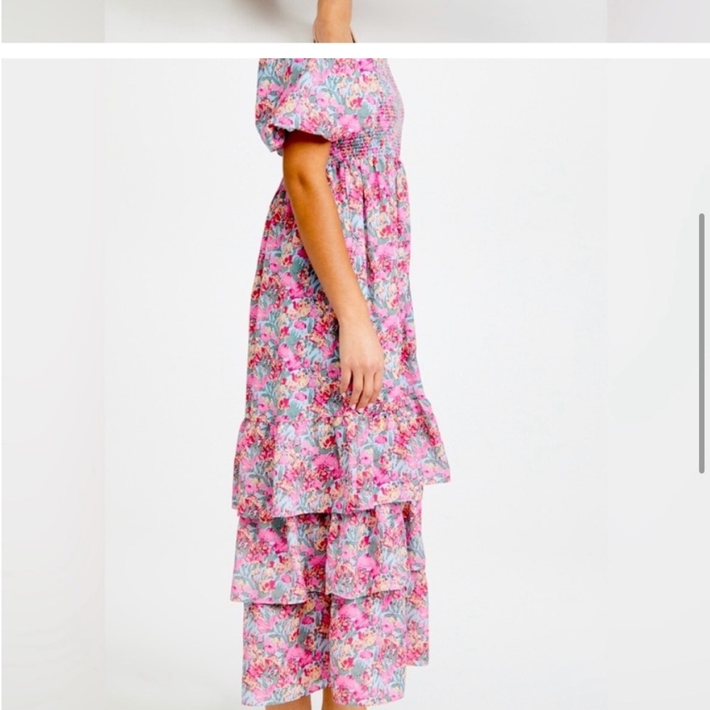 English Factory Pink and Blue Puff Sleeve Maxi Dress - Picture 6 of 12